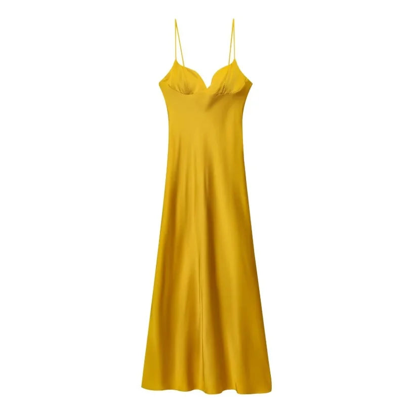 Vestido Rojo Satinado | Cuello en V y Cremallera Trasera | Tropical 2025