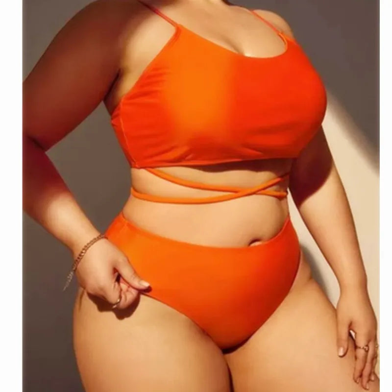 Bikini de 3 Piezas Talla Grande | Falda Cintura Alta | Color Sólido