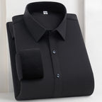 Camisa de Lana Cálida Hombre | Manga Larga | Negocios Casual | Color Sólido Suave