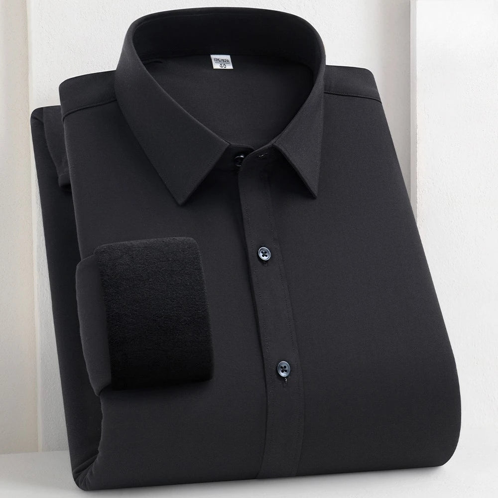 Camisa de Lana Cálida Hombre | Manga Larga | Negocios Casual | Color Sólido Suave