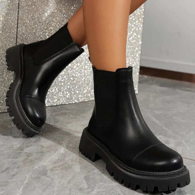 Botines Negros de Plataforma | Estilo Británico | Antideslizantes | Mujer