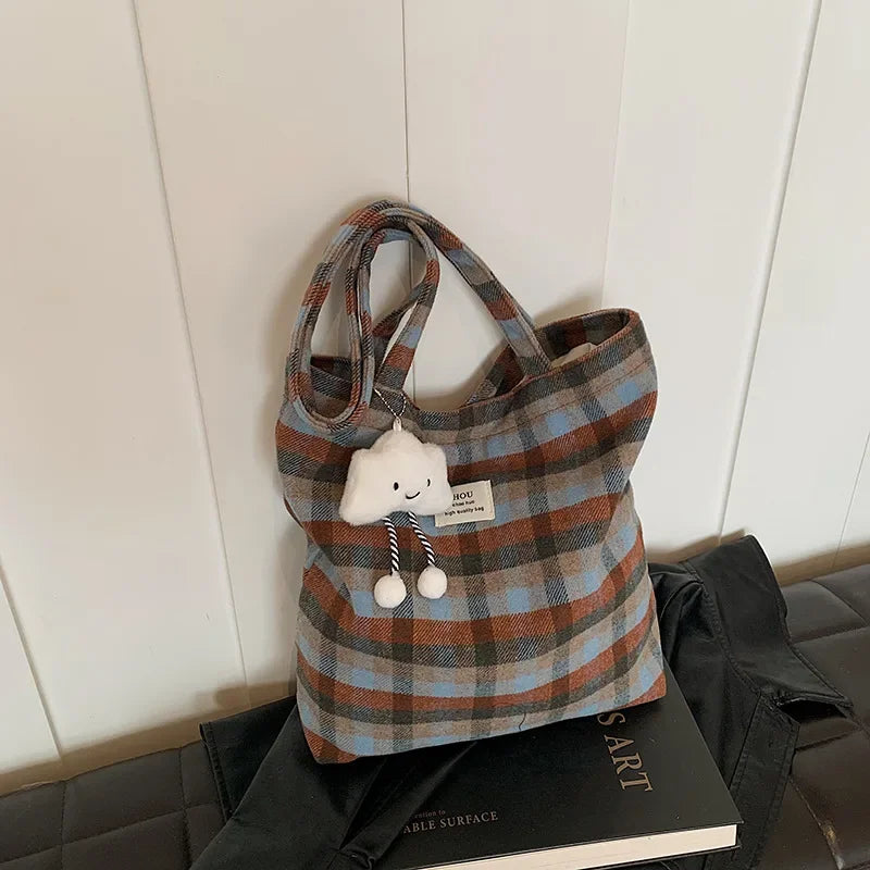 Bolso Hombro Vintage Mujer A Cuadros Gran Capacidad