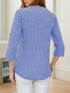 Blusa a Cuadros Finos | Cuello en V | Talla Grande | Tico Trendy