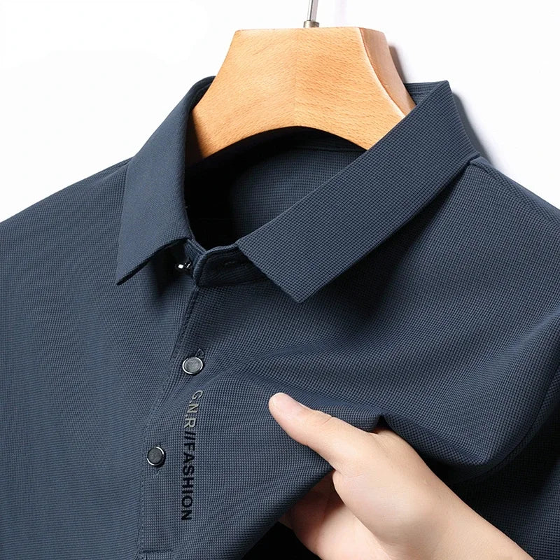 Polo con solapa para hombre, camiseta elástica de alta calidad, Top informal de negocios, camisetas clásicas de manga larga, cómodas y ajustadas, otoño