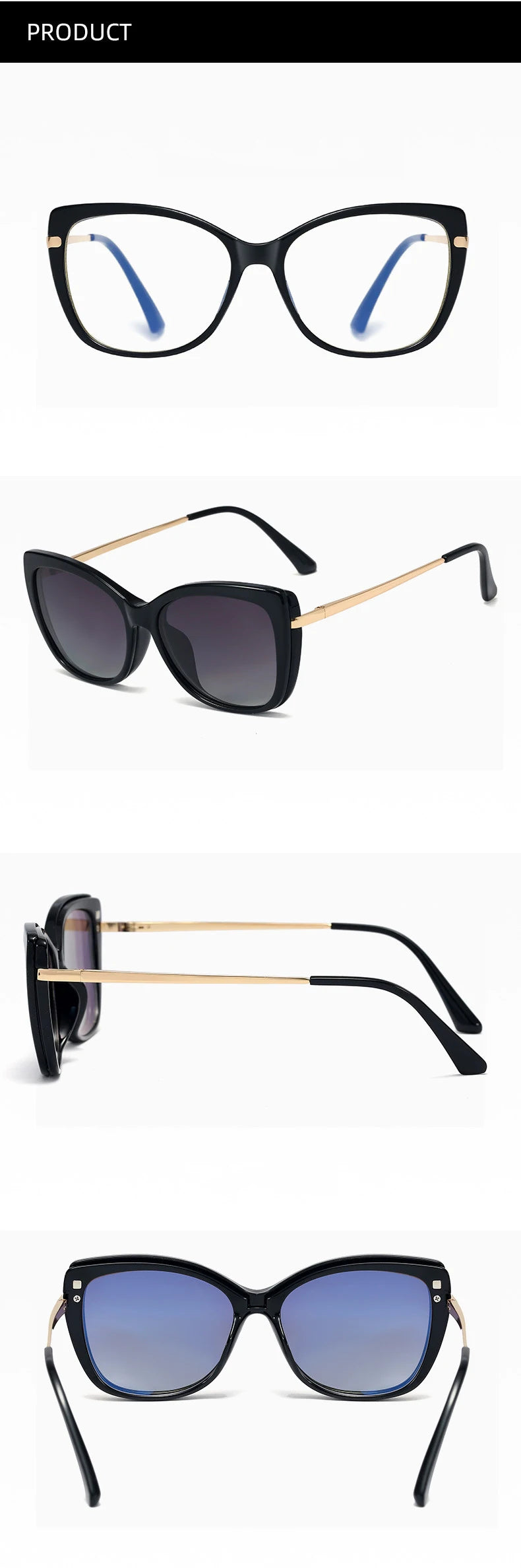 Gafas Lectura Ojo Gato Montura Metálica Clip Magnético | Polarizadas Miopía A La Moda
