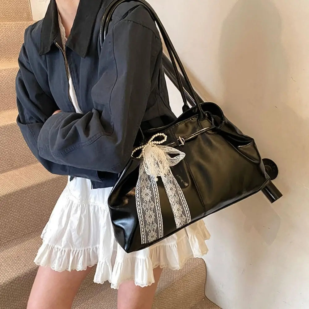 Bolso de Hombro Vintage para Mujer | Lazo de Encaje y Color Sólido | Versátil para Viajes | Ticotrendy