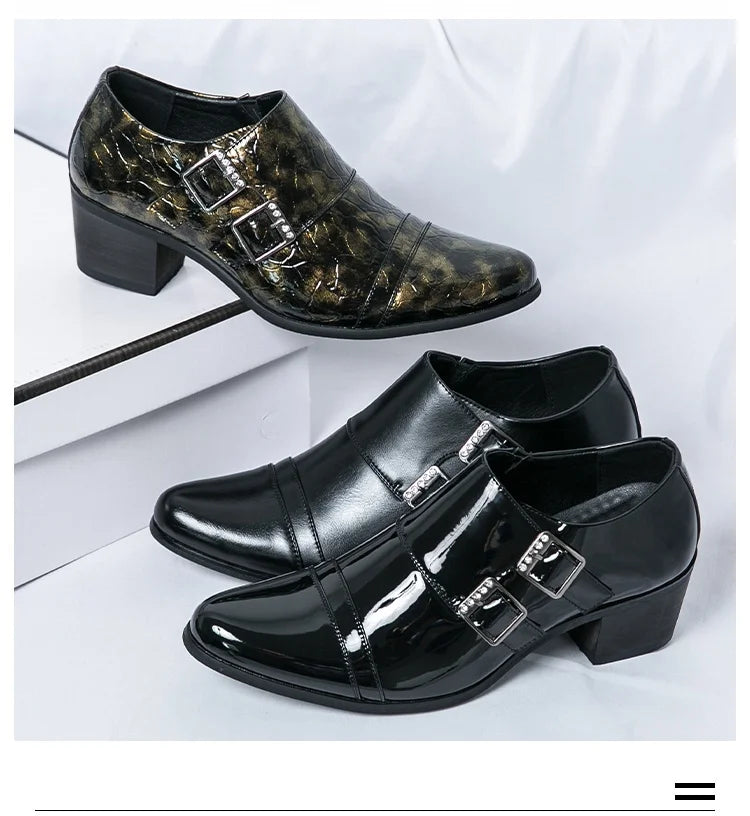 Zapatos Vestir Hombre Ticotrendy Piel Dividida Retro Punta Puntiaguda Boda | Con Hebilla