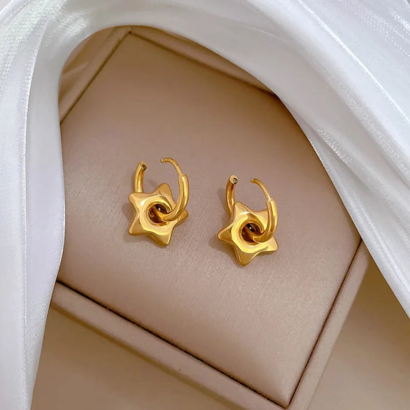 Pendientes de aro de estrella simples de Color dorado de acero inoxidable para mujeres y niñas, accesorios para las orejas a la moda, regalos de joyería