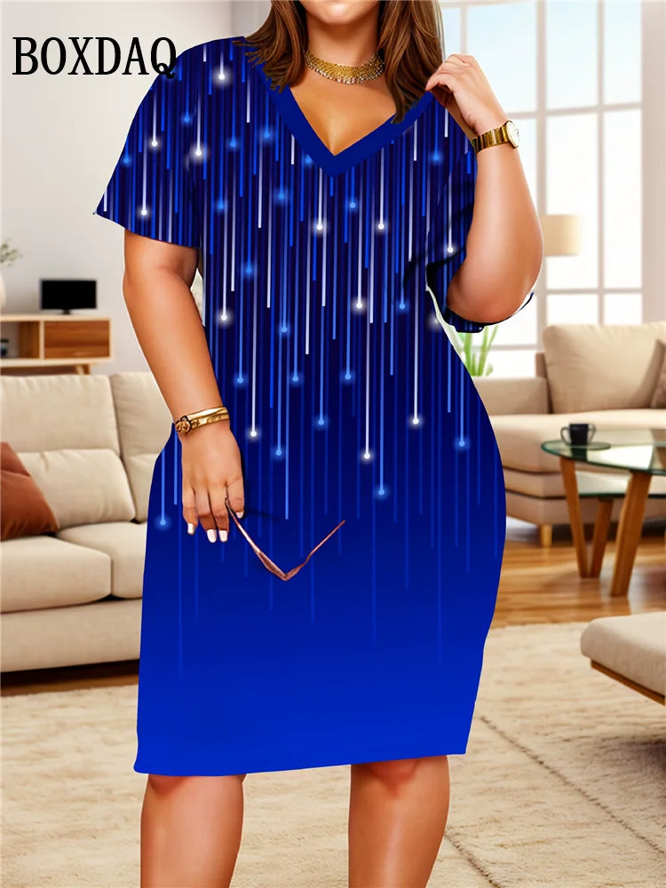 Vestido Degradado Verano | Manga Corta Holgado | Cuello V Talla 6XL | Tico Trendy