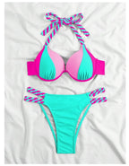 Bikini Push Up Colorblock con Estilo Halter para Playa
