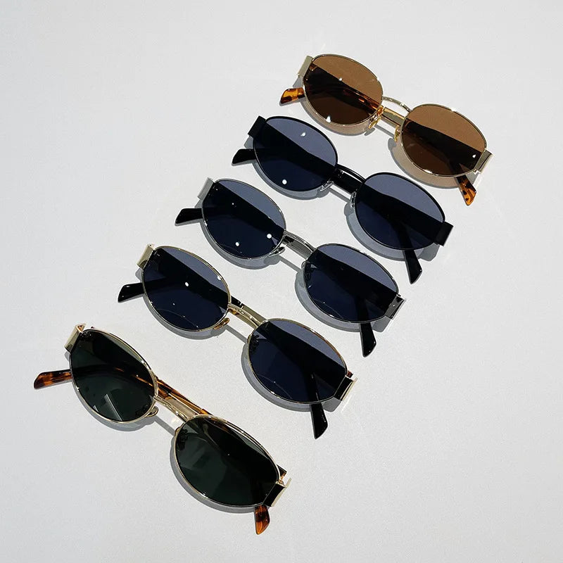 Gafas Sol Ovaladas Metal Tendencia Retro | Clásico Básico Gafas Protección UV400