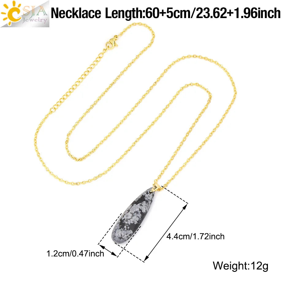 Colgante Gota Agua Piedra Natural Cristal Cadena Acero | Joyería Sanación