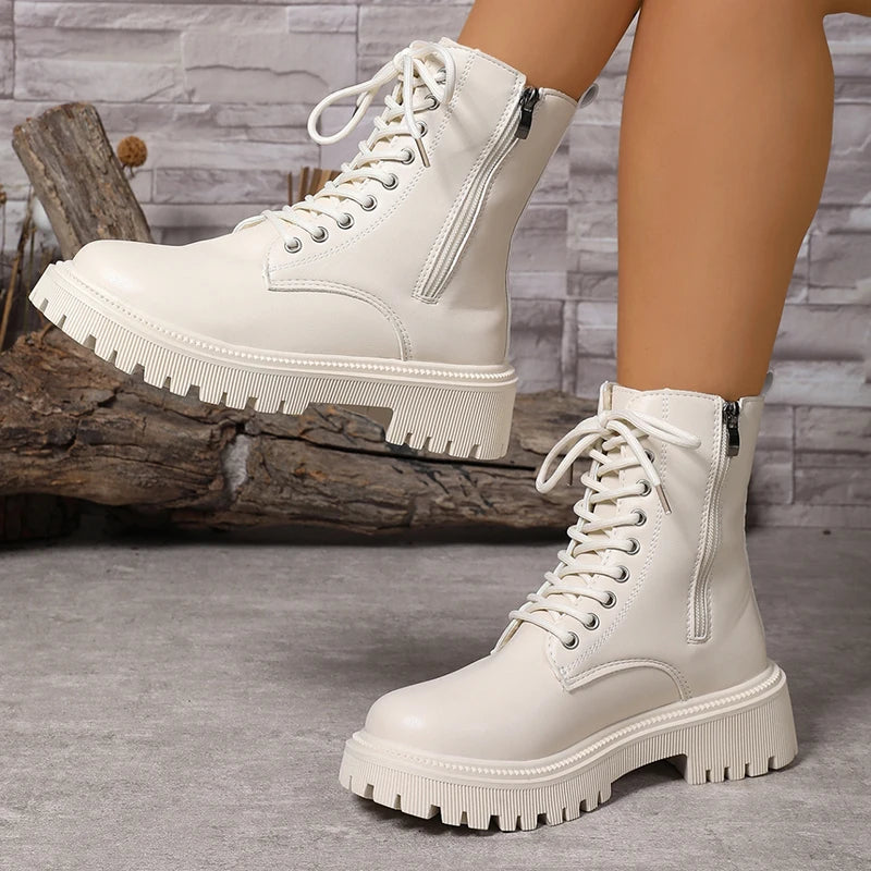 Botines de Plataforma con Cordones | Forro de Felpa | Mujer