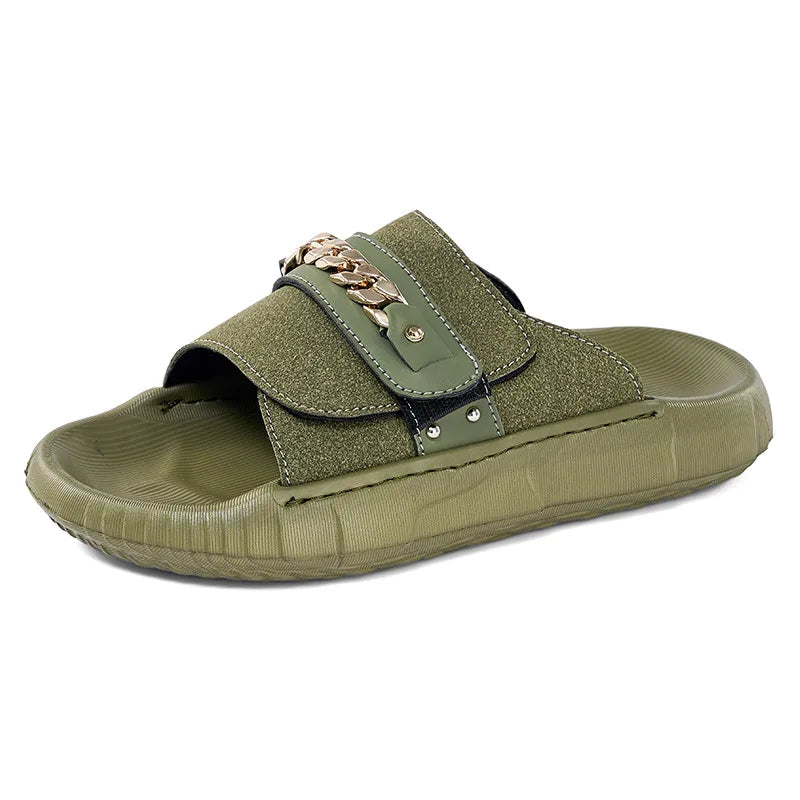Sandalias Hombre Cuero Artificial Planas Gancho Lazo Casuales Moda | Verano