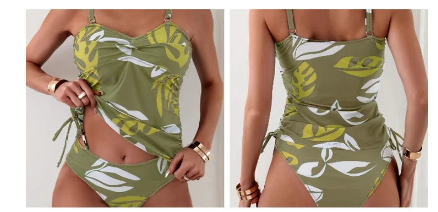 Traje de Bikini Hoja de Arce con Pantalones Triangulares de Playa
