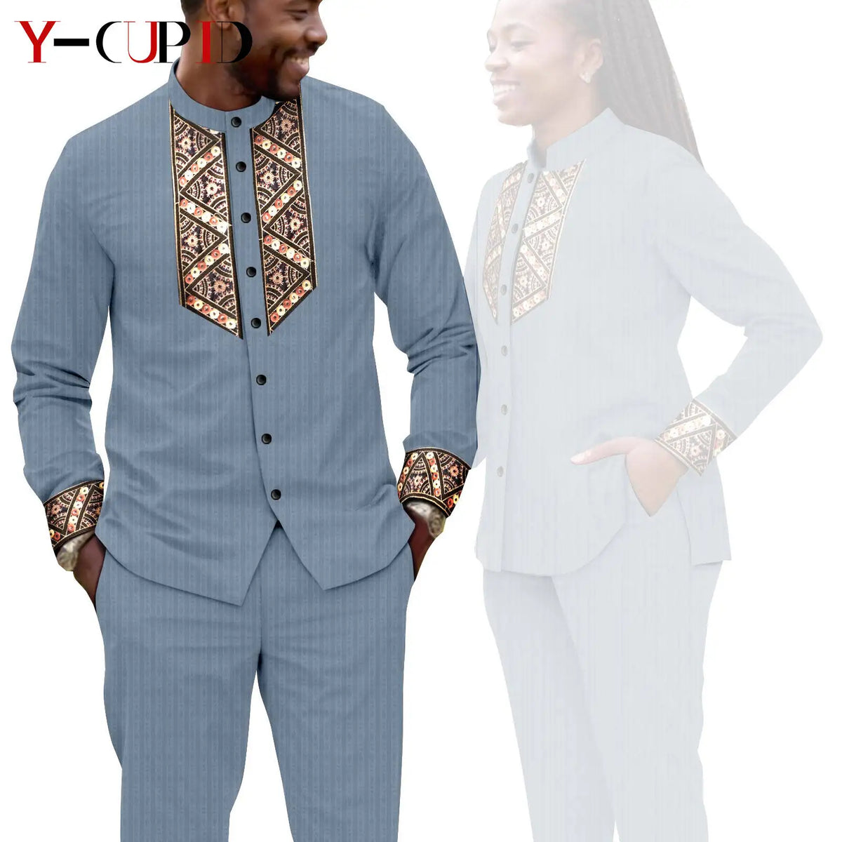 Conjunto Jacquard Africano Boda Pareja | Blusa y Pantalón | Tallas XS-6XL | Tico Trendy