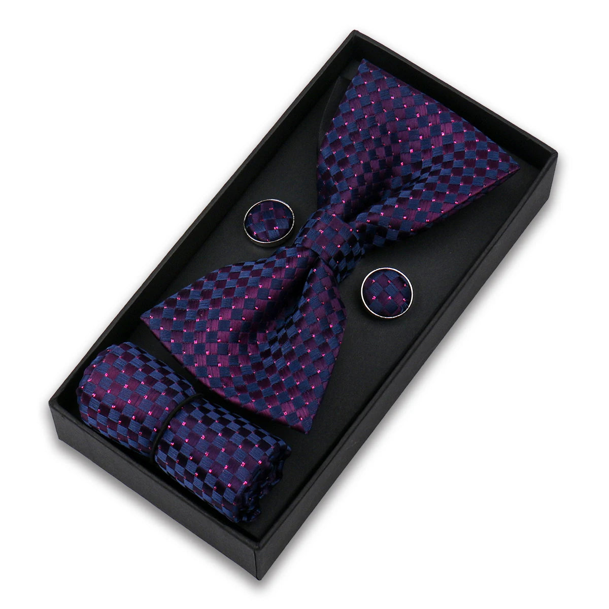 Set De Pajarita Pañuelo Gemelos Regalo Elegante Estilo Para Hombres