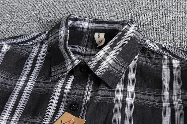 Camiseta Cuadros Vintage Hombre | Algodón Lavado | Dos Bolsillos | Estilo Costa Oeste | Ticotrendy