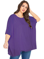 Blusa de chifón con manga de murciélago para verano, camisa elegante con cuello redondo, estilo informal, 8XL talla grande, para mujer