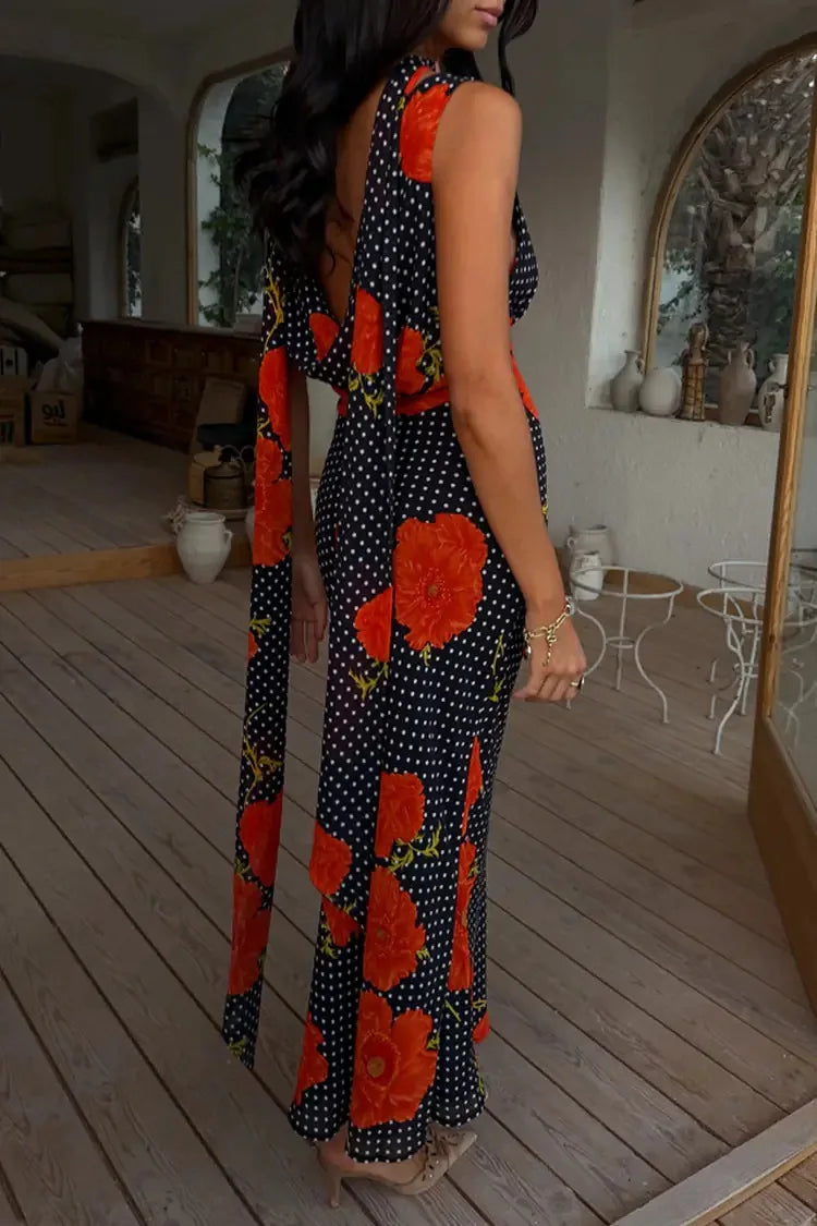 Vestido Largo Estampado de Cintas, Top Tubo