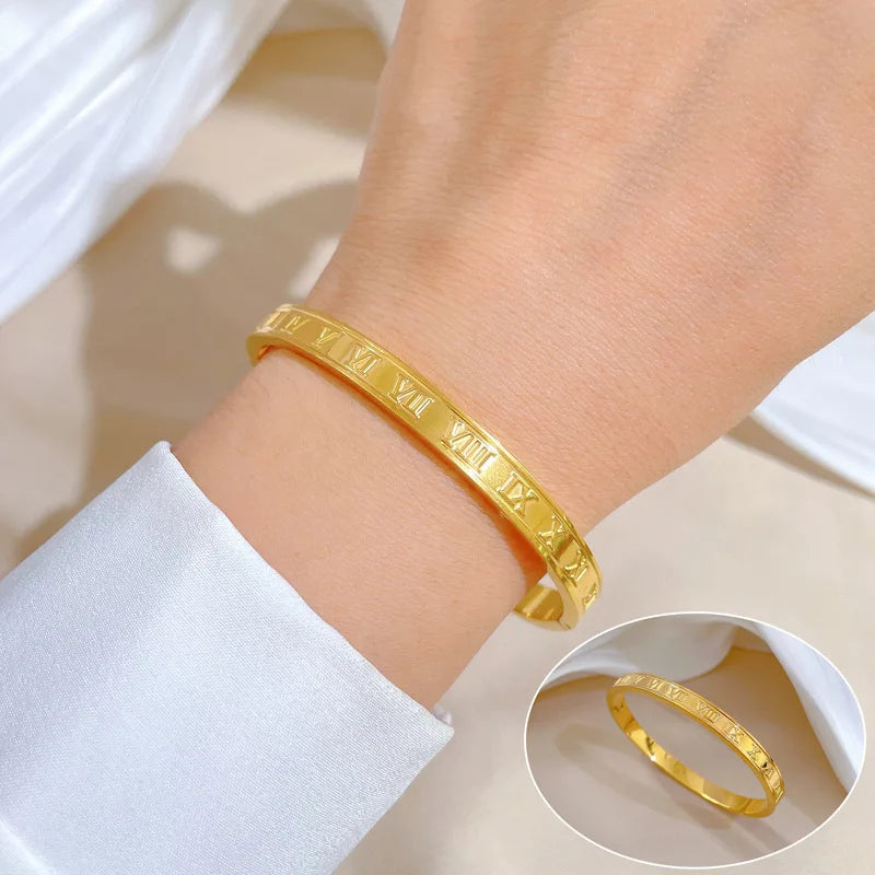 Brazaletes de números romanos de acero inoxidable Vintage de lujo para mujeres y niñas Color dorado y plateado puede abrir accesorios de pulsera regalos