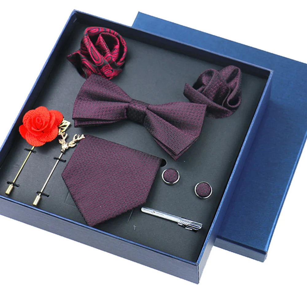 Set De Corbata Pajarita Pañuelo Gemelos Regalo Tico De Lujo
