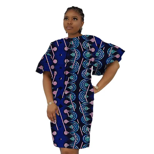 Vestido Africano con Mangas Hoja de Loto Hecho a Mano