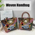 Bolso Tejido de Gran Capacidad con Diseño de Perro Salchicha y Asa de Bambú