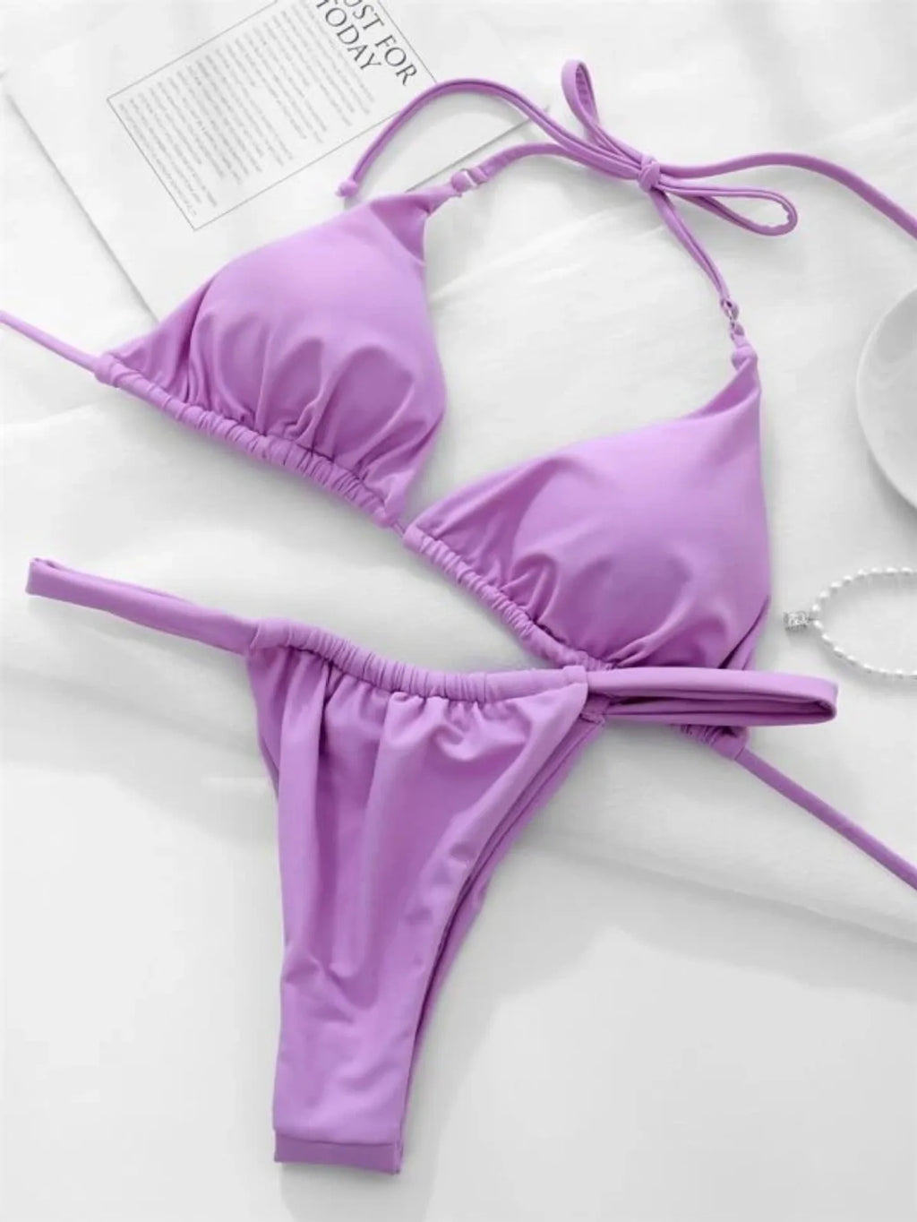 Conjunto de Bikini de Color Liso con Correa para Playa