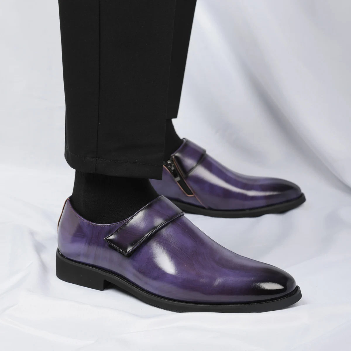 Zapatos Formales Morados Hombre | Charol Punta Estrecha Sin Cordones Cómodos Negocios