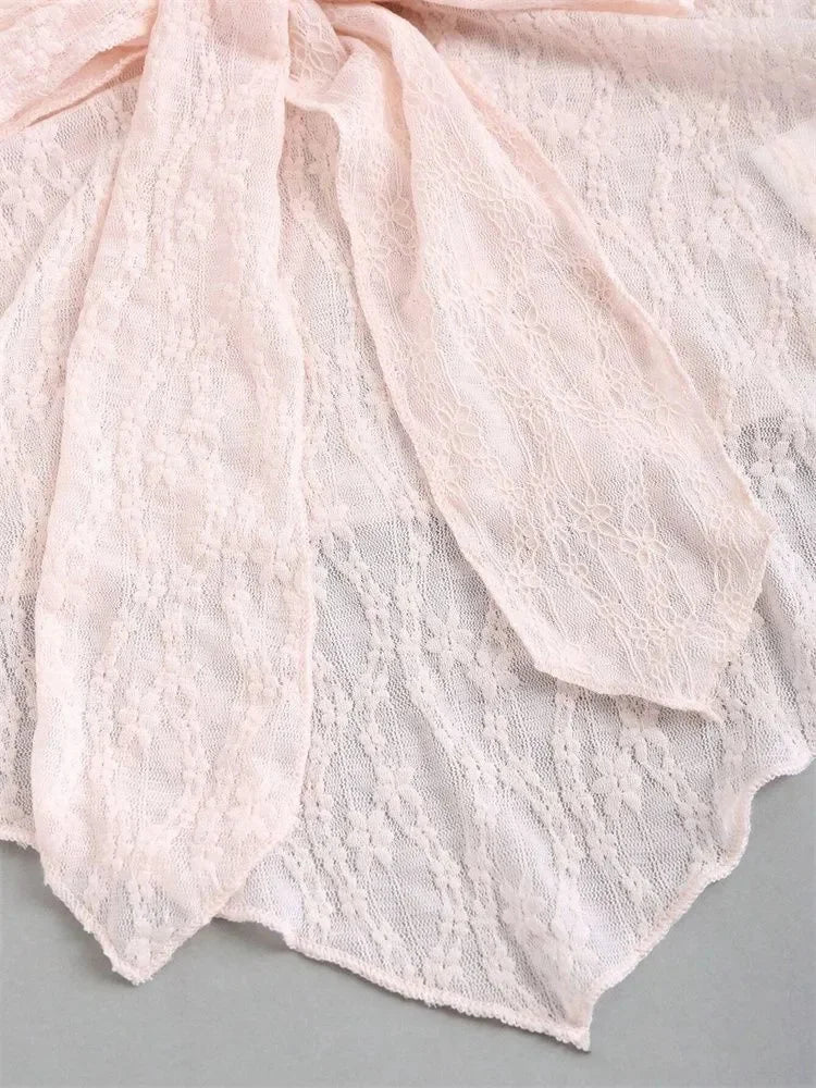 Top Halter de encaje con lazo para mujer, Top Sexy con estampado Floral y hombros descubiertos, Top corto con cuello en V y espalda descubierta, ropa Y2K