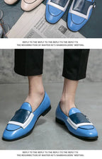 Mocasines Azules Lujo Hombre | Casual Negocios Punta Redonda Sin Cordones Talla Grande