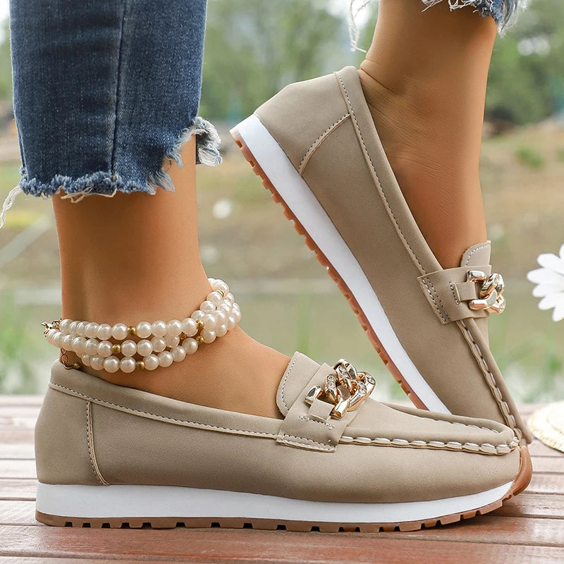 Mocasines con Plataforma y Cadena Metálica | Cuero PU | Suela Blanda Antideslizante