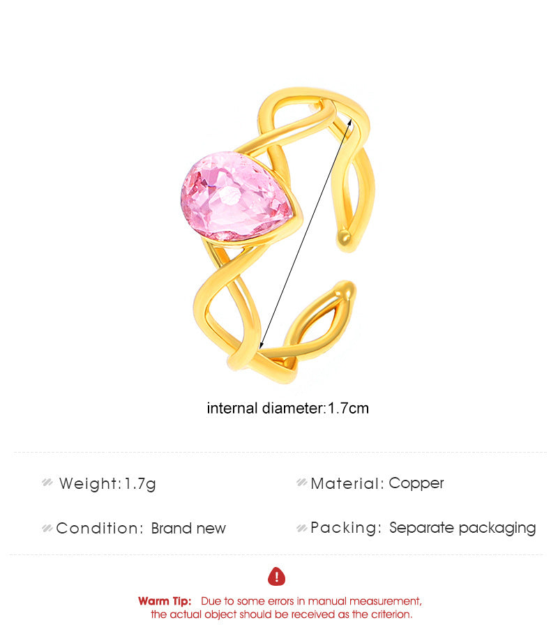 Anillos de cobre con corona de princesa de circón rosa dulce para mujeres y niñas, anillo abierto ajustable para dedo, accesorios, regalos para niños y amigos
