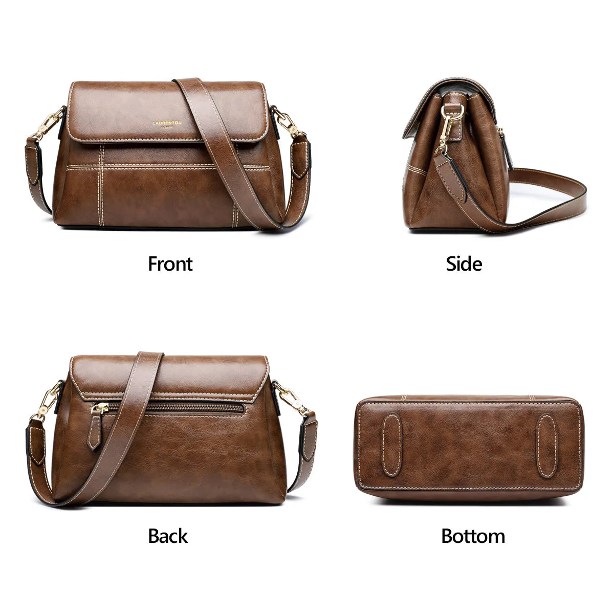 LAORENTOU, bandolera de cuero suave para mujer, moda Retro, bolsos de mensajero de gran capacidad para niña, monederos