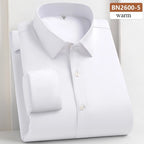 Camisa de Lana Cálida Hombre | Manga Larga | Negocios Casual | Color Sólido Suave