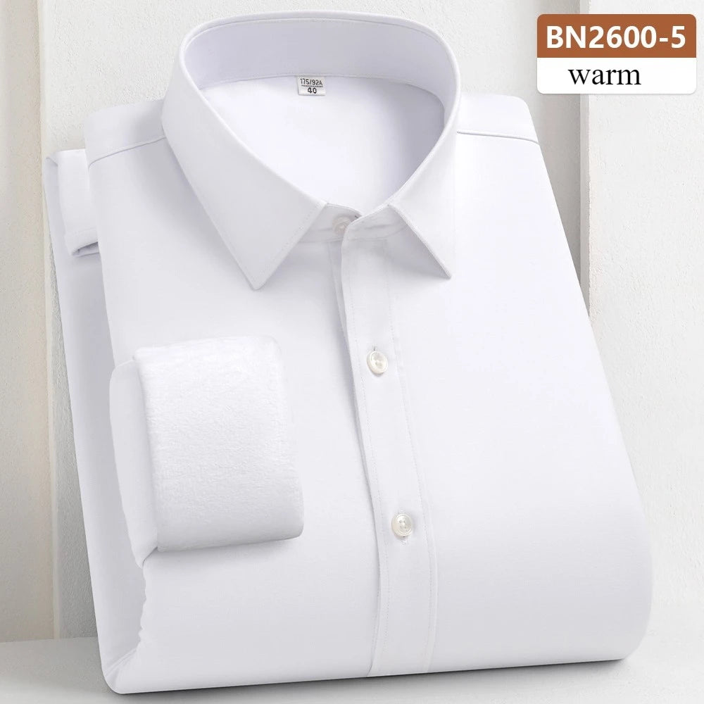 Camisa de Lana Cálida Hombre | Manga Larga | Negocios Casual | Color Sólido Suave