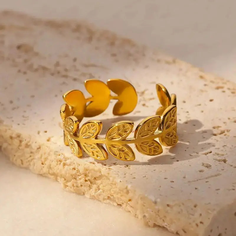 Anillo Ticotrendy Hojas Vintage | Acero Inox Impermeable | Estética Planta Boda