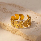 Anillo Ticotrendy Hojas Vintage | Acero Inox Impermeable | Estética Planta Boda