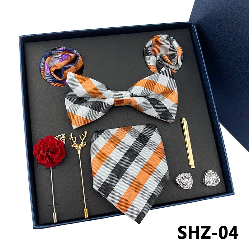 Set De Corbata Pajarita Pañuelo Gemelos Regalo Tico De Lujo