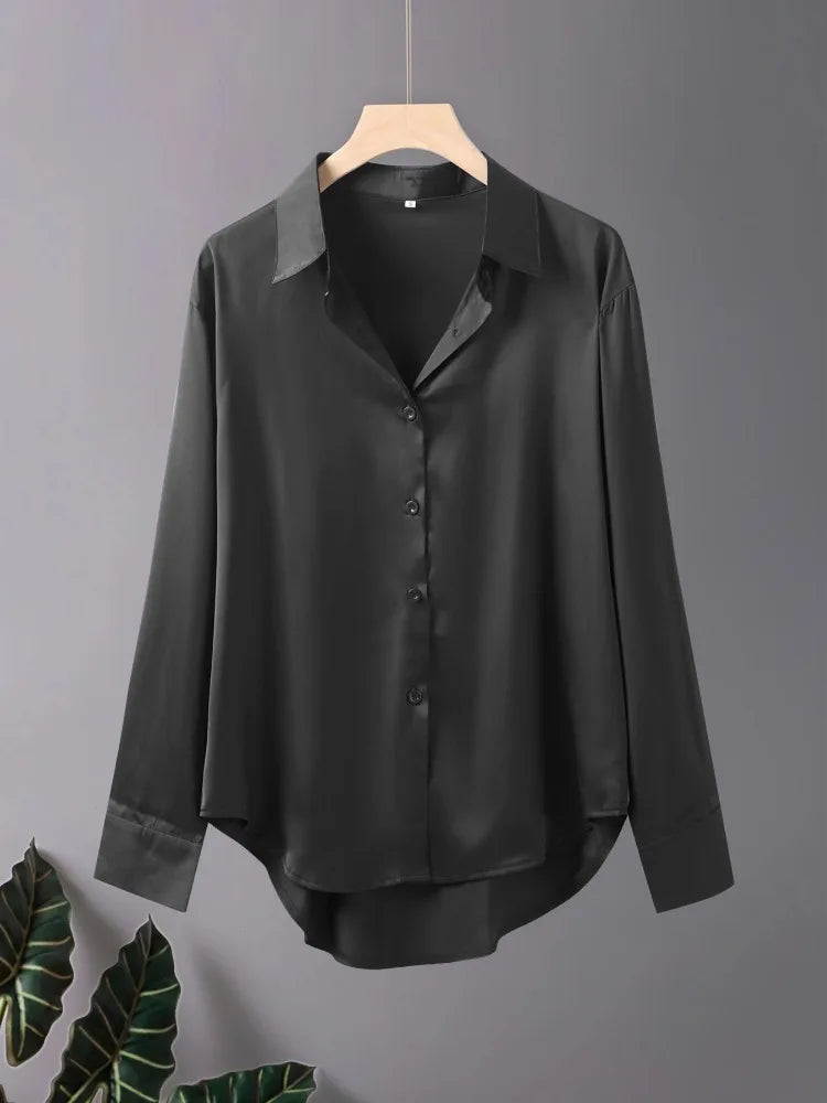 Blusa Acetato con Botones Plus Size | Manga Larga Oficina Otoño | Tallas 1XL-5XL | Tico Trendy