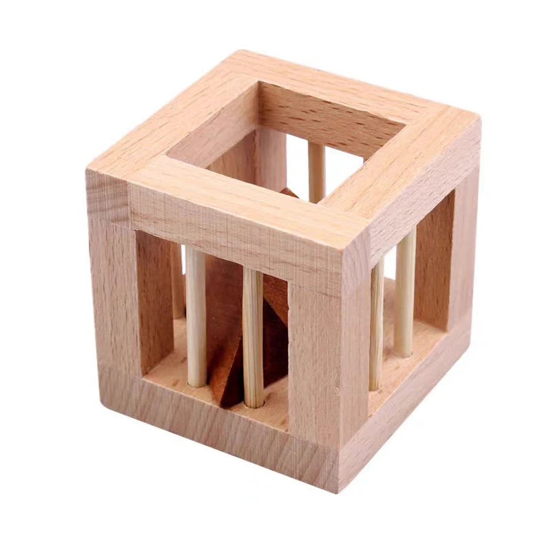 Rompecabezas de madera para niños y adultos, jaula con cerradura Luban triangular, juegos de desafío IQ, juguetes educativos intelectuales