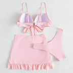 Conjunto de Bikini 3 Piezas con Falda - Top con Nudo y Bottom de Tiro Alto