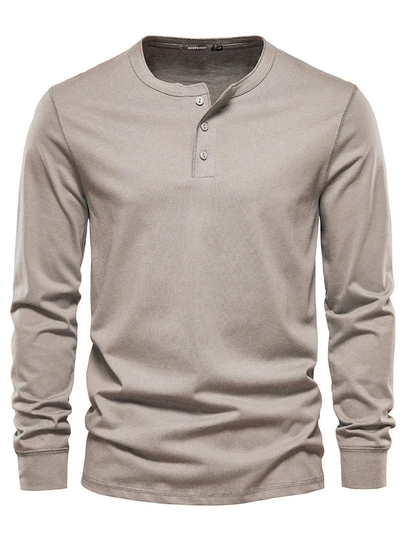 Camisa Henley Botones Algodón Hombre | Manga Larga Informal | Tallas XS-5XL | Tico Trendy