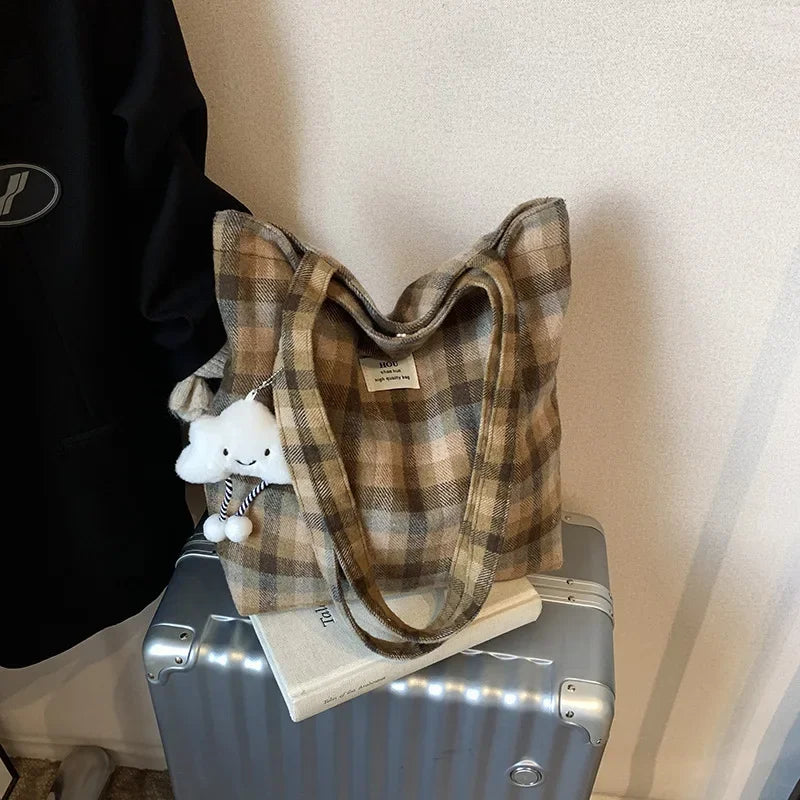 Bolso Hombro Vintage Mujer A Cuadros Gran Capacidad