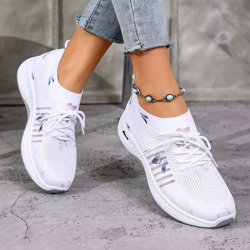 Zapatillas de Malla Transpirable | Estampado Blanco | Suela Suave Antideslizante | Tejido Cómodo