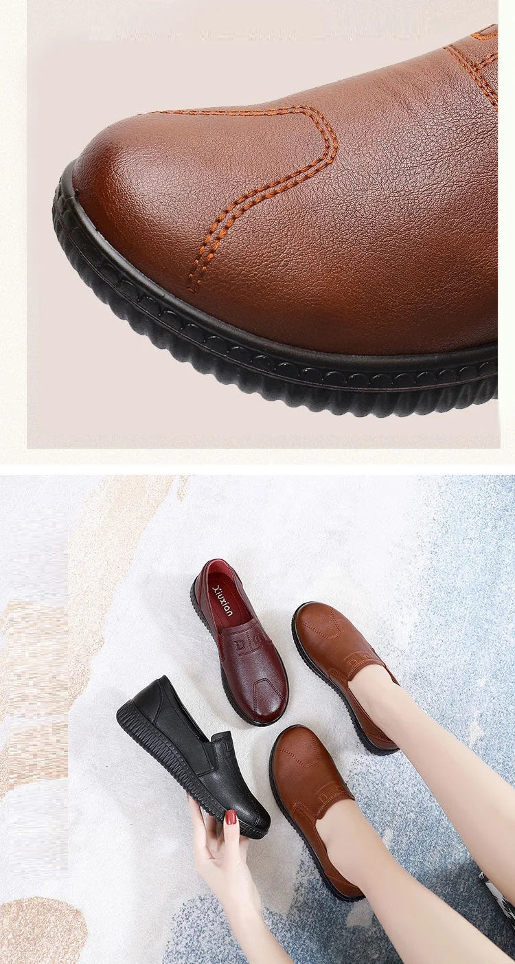 Mocasines Retro Marrones con Cuña | Cuero | Bailarinas Oxford | Talla Grande