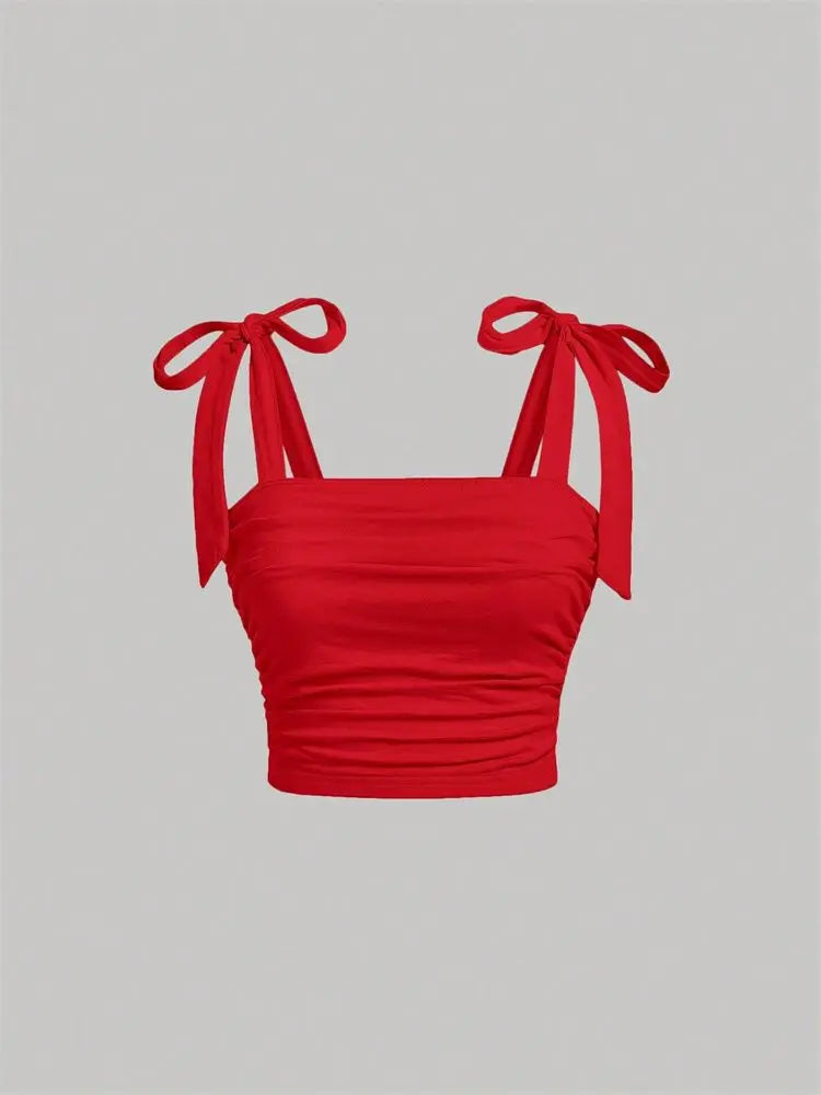 Top corto ajustado con tirantes anchos fruncidos y hombros descubiertos para mujer, ropa de verano 2024 Y2K, camisola rosa sin espalda, ropa de calle
