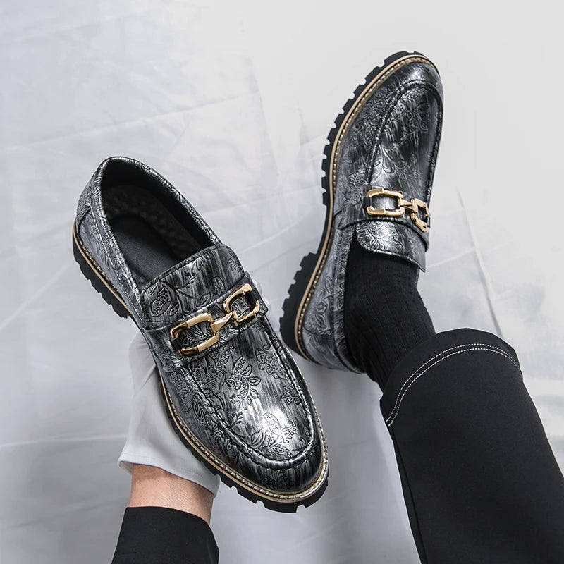 Zapatos Vestir Hombre Estampado Dorado | Negocios Punta Estrecha Antideslizante Formal