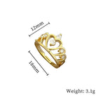Anillos de corona de circón simples a la moda para mujeres y niñas, anillo de cobre abierto ajustable, regalos de joyería para amigos y amantes